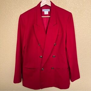 Vintage 100% Wool Flannel Double-Breasted Bright Red Blazer Stephanie Andrews 8